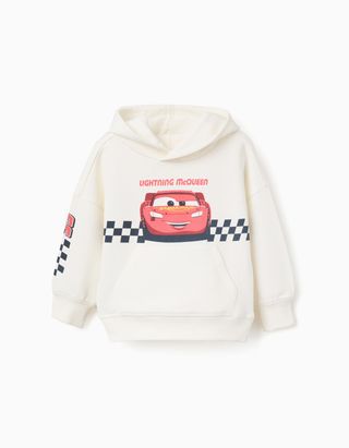 Sweat cardada com capuz e estampado Cars para bebé menino, branco