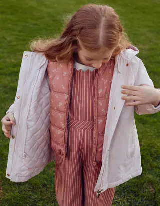 Parka acolchoada 3-em-1 com capuz para menina, rosa
