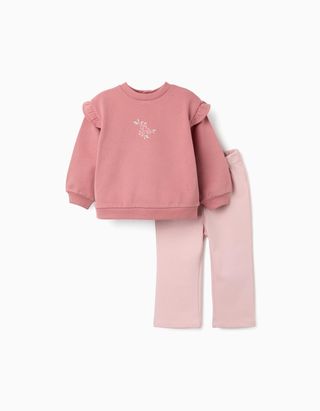 Sweat com estampado floral + calças para bebé menina, rosa