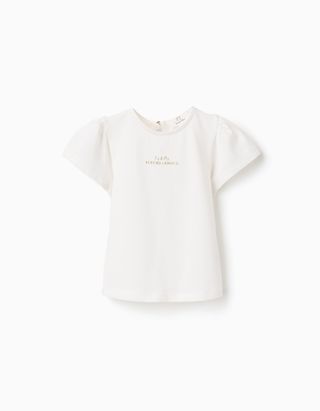 T-shirt com estampado Fleurs d'Amour para bebé menina, branco/dourado
