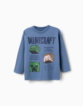 T-shirt de manga comprida com estampado Minecraft para menino, azul