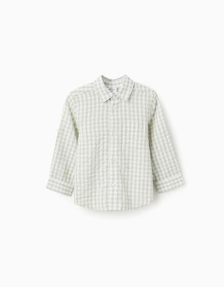 Camisa Vichy de Manga Comprida para Bebé Menino, Verde Claro