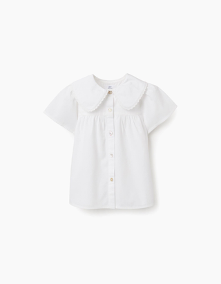 T-shirt 95% algodão para meninas, vermelha, manga curta com botões