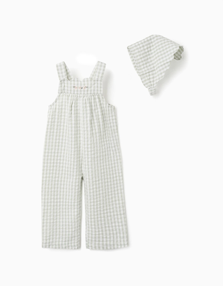 Macacão Vichy Cardado para Bebé Menina, Verde Claro