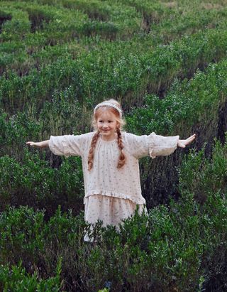 Vestido Com Estampado Floral, para menina, Bege