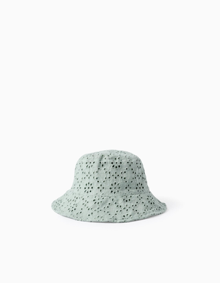 Chapéu de algodão com bordado inglês para bebé e menina, verde-claro