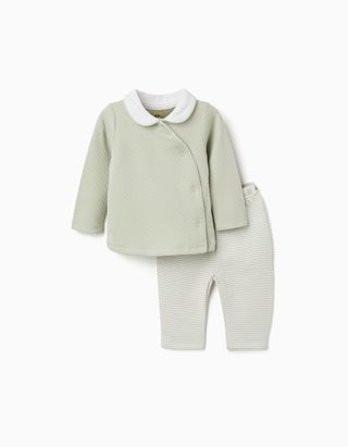 Pijama comprido de algodão acolchoado para recém-nascido e bebé, verde