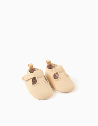 Sapatos de sarja com forro para recém-nascidos, bege-claro