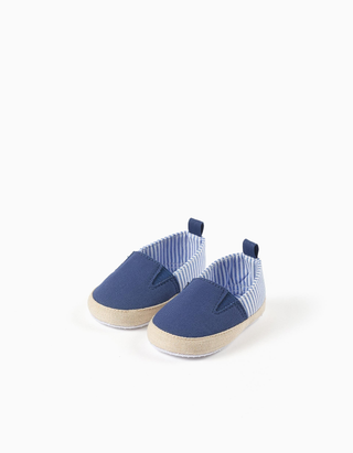 Alpercatas de lona com riscas para recém-nascido, branco/azul