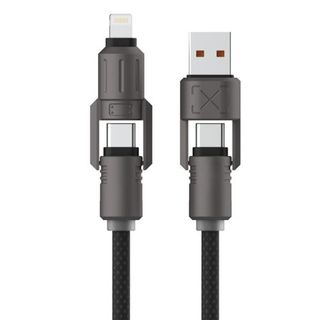 Cable de carga y transferencia de datos Ksix cabezales plegables USB-A/USB-C a USB-C/Lightning 240W 1m Negro