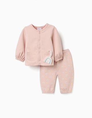 Casaco + calças de algodão com motivo para recém-nascida, rosa-claro, Tamanho 1/3M