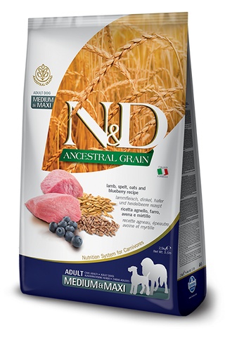 N&D Ancestral Grain Medium&Maxi Adult 12kg. - jagnjetina i borovnica