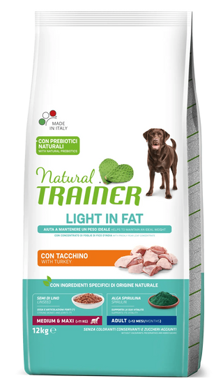 12 KG Natural Trainer Adult Light in Fat Medium&Maxi Pavo pienso para perros