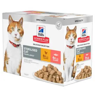 1.02 KG Hill's Science Plan Sterilised Carne y Pescado sobre para gatos Multipack