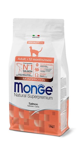 MONGE Hrana za odrasle mačke, Losos, 1,5kg