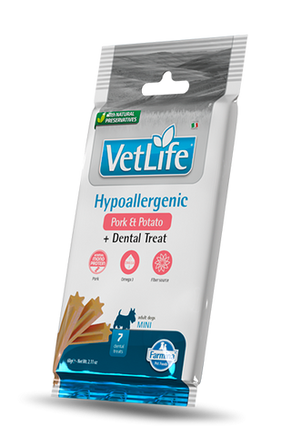 Vet Life Snack Cane Mini Hypoallergenic Maiale e Patate + Dental Treat 60g