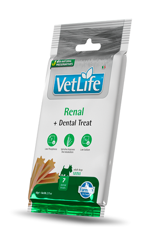 Vet Life Snack Cane Mini Renal + Dental Treat 60g