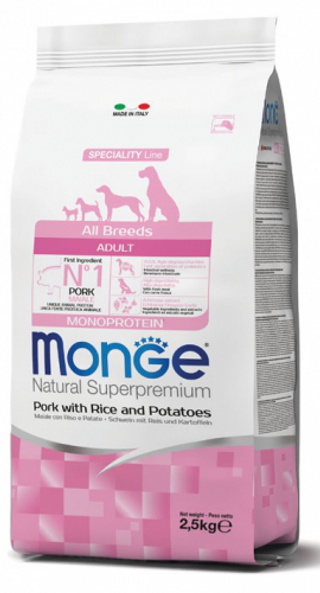 MONGE Hrana za odrasle pse svih rasa, Svinjetina, pirinač i krompir, 2,5kg