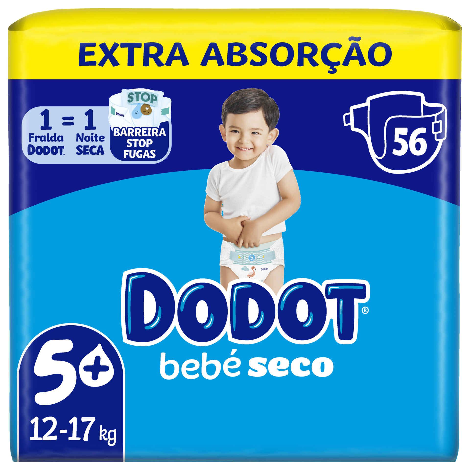 Fraldas Bebé Seco Extra 12-17Kg T5+ Dodot (Emb. 56 Un)