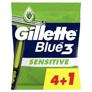 Gillette Rasoio Uomo Blue3 Sensitive Usa e Getta a 3 Lame, Confezione da 4 rasoi+1 Gratis = 5 Rasoi