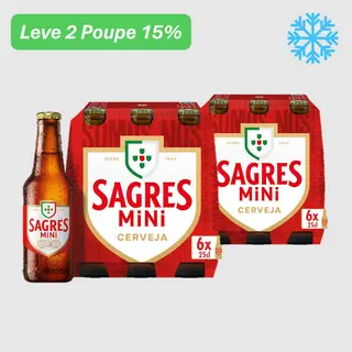 Leve 2 Poupe 15% - Cerveja com Álcool Mini Sagres 6 x 25 cl