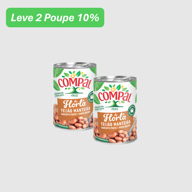 Leve 2 Poupe 10% - Feijão Manteiga Cozido Compal Da Horta 410 g