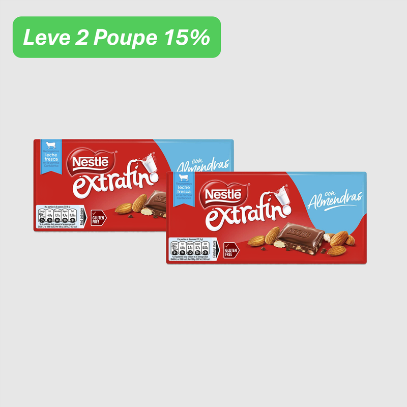 Leve 2 Poupe 15% - Tablete Chocolate de Leite com Amêndoas Extrafino Nestlé 123g