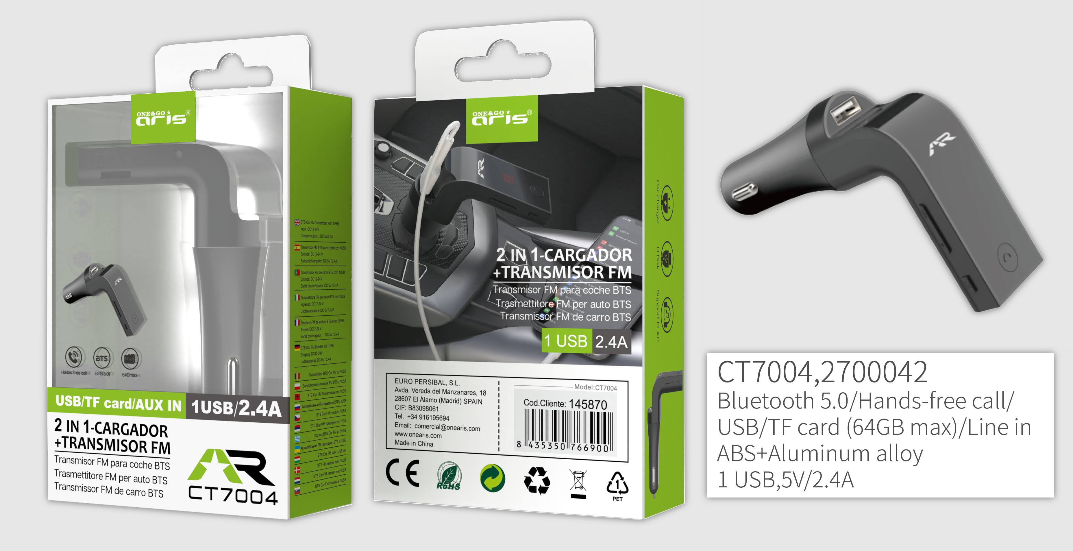 Carregador USB eTransmissor FM 2 em 1 Preto Cinza 1 un