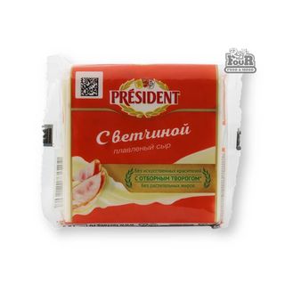 PRESIDENT-მდნარი ყველი პრეზიდენტი ბუტერბროდის ოსტატი ლორით 40% 150გ.