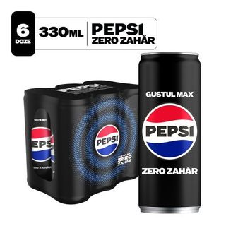 Pepsi Zero Zahar,  bautura cu aroma de cola, doza, 6x330ml