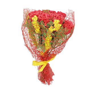 Fascio 9 Rose Con Mimose 45Cm