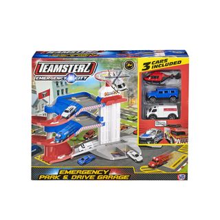 მანქანების სადგომი სამსართულიანი, 3 მანქანით Emergency City Park & Drive Garage Play Set Teamsterz HTI Toys