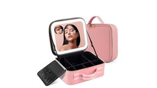 LED Ogledalo i torba sa pregradama za šminkanje, roze