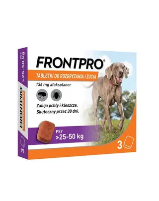 Tabletki dla psów na pchły i kleszcze FrontProXL od 25-50kg 136mg