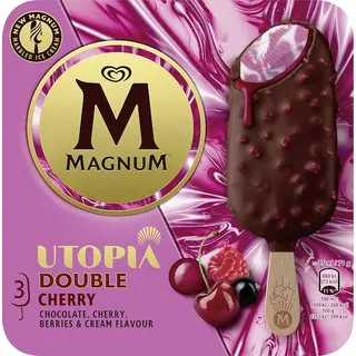 Magnum Helado Double Cherry Utopia De Chocolate,Cerezas Y Frutos Rojos 3 Unidades Estuche 255 Ml
