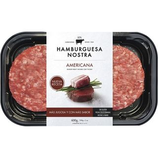 Hamburguesa Nostra Americana Burger Meat De Vacuno Con Tocino Ibérico Sin Gluten Bandeja 2 Unidades 400 G