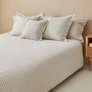 Funda Nórdica De Algodón Percal 180 Hilos Cuadros Vichy Kimcuad Gris cama 80-90cm