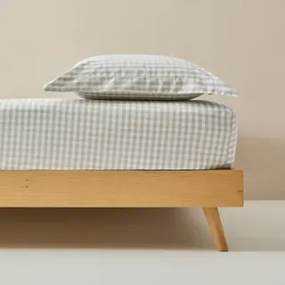 Sábana Bajera De Algodón Cuadros Vichy Kimcuad Gris cama 150-160cm