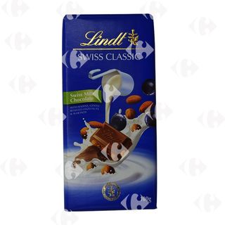 Tablette de chocolat au lait avec raisins, noisettes et amandes 100g - LINDT