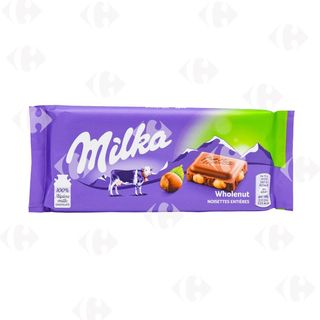Tablette de chocolat au lait du pays Alpin et noisettes entières 90g - MILKA