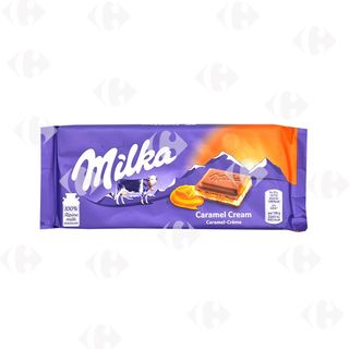 Tablette de chocolat au lait Alpin fourrée au caramel et crème 100g - MILKA