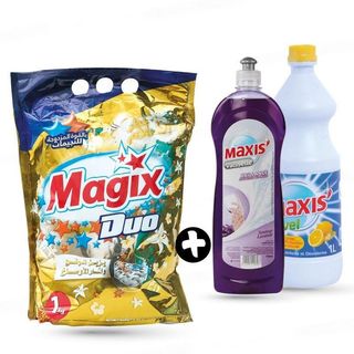 Lessive main Magix 1kg + liquide vaisselle 750ml + eau de javel 1L