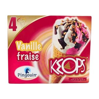 Glace Cornet Vanille Fraise Keops Pingouin 4 unités 120ml