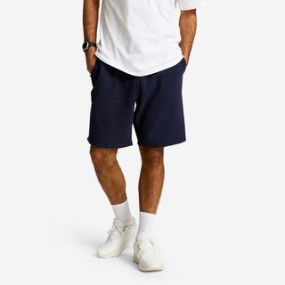 Pantalón Corto Fitness Hombre Azul Oscuro Muletón Bolsillos azul asfalto XL