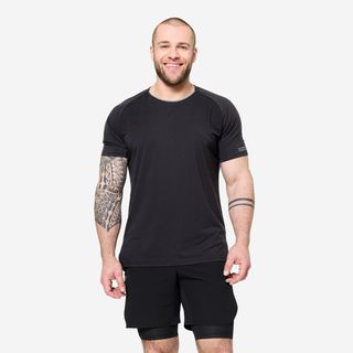 Camiseta Cross Training Hombre Negro Gris Manga Corta negro ahumado & gris cemento 2XL