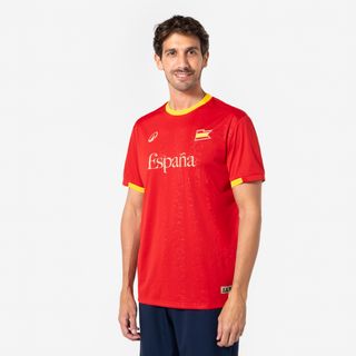 Camiseta de fútbol de aficionado España adulto rojo chile & beige tierra 2XL.