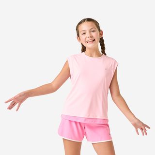 Camiseta Múltiples Deportes Niña Rosa Bombón Transpirable 2 En 1 rosa pálido pastel & rosa begonia 141-148CM10-11A