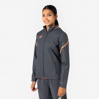 Chaqueta impermeable de fútbol Viralto Mujer Melocotón gris pizarra & gris & naranja coral fluorescente 2XS
