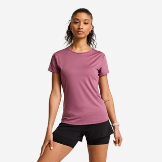 Camiseta Fitness Cardio Mujer Violeta Claro Manga Corta morado grisáceo S