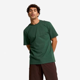 Camiseta Fitness Hombre Verde Oscuro Manga Corta Cuello Redondo verde real 3XL